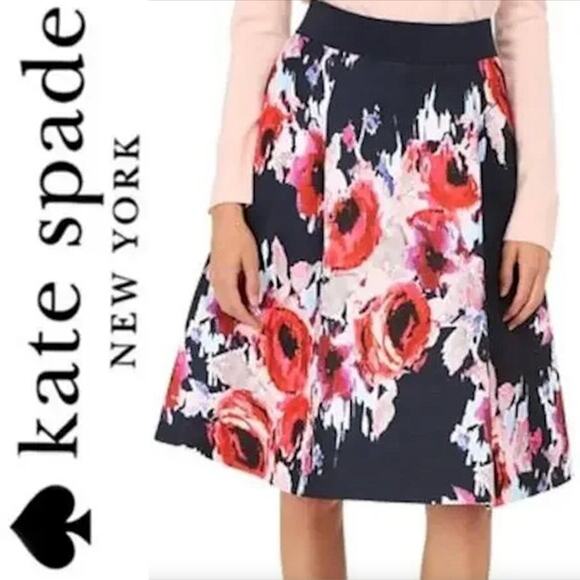 KATE SPADE $348 NWT Navy & All Over Floral Tiered Skirt – Size 6 - Picture 1 of 10